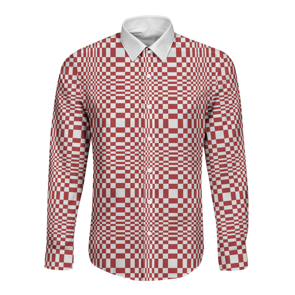 Red White Filipino Binakol Motifs Long Sleeve Button Shirt Mabuhay Philippines Festival Kusikus Pattern LT14 Unisex Red - Polynesian Pride
