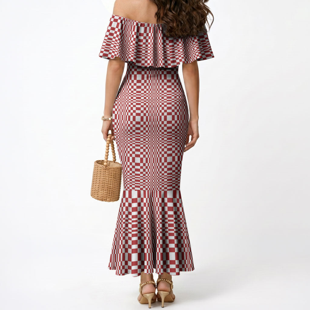 Red White Filipino Binakol Motifs Mermaid Dress Mabuhay Philippines Festival Kusikus Pattern LT14 - Polynesian Pride