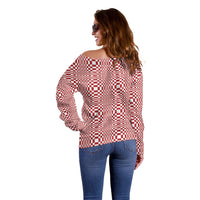 Red White Filipino Binakol Motifs Off Shoulder Sweater Mabuhay Philippines Festival Kusikus Pattern LT14 - Polynesian Pride