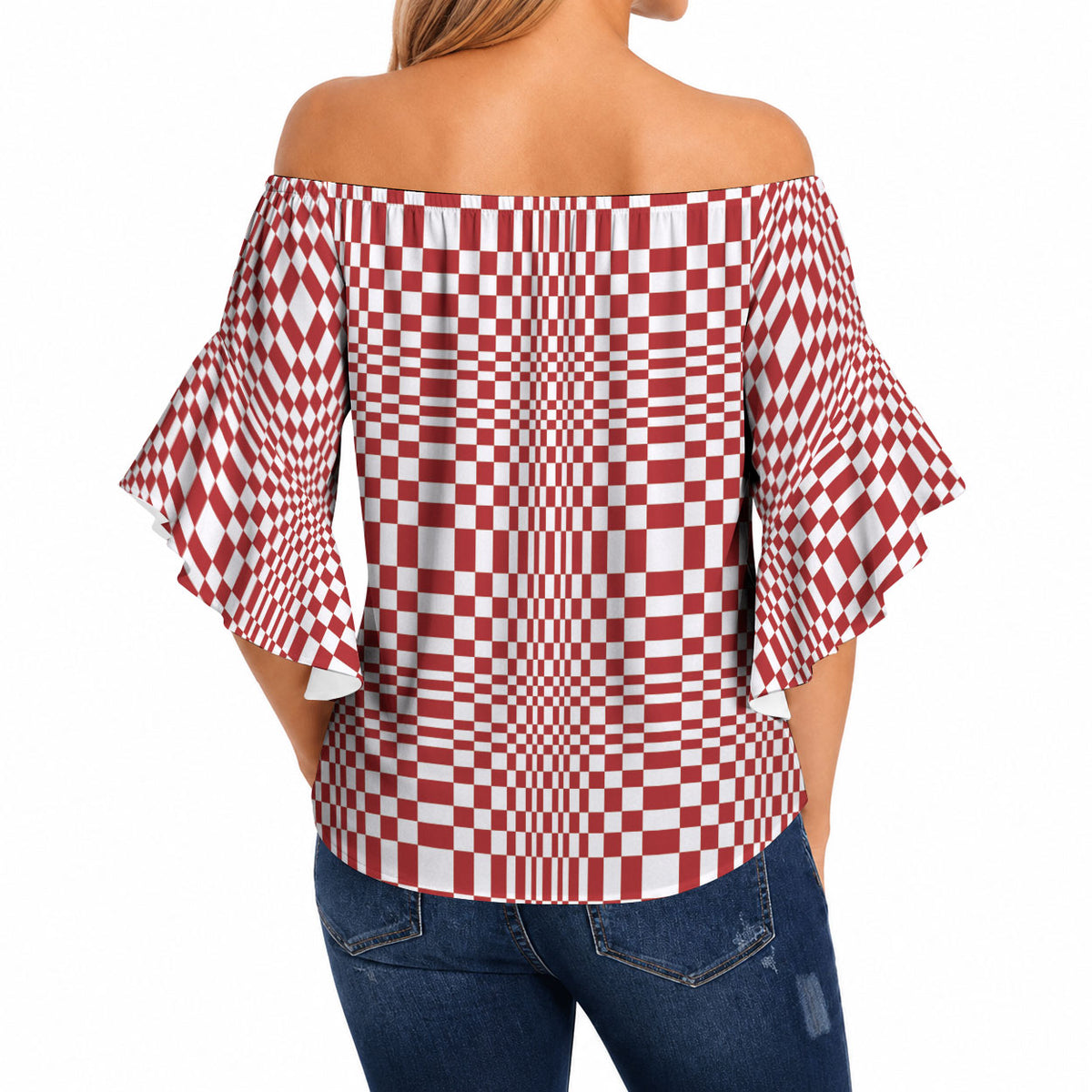 Red White Filipino Binakol Motifs Off Shoulder Wrap Waist Top Mabuhay Philippines Festival Kusikus Pattern LT14 - Polynesian Pride