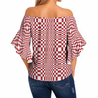 Red White Filipino Binakol Motifs Off Shoulder Wrap Waist Top Mabuhay Philippines Festival Kusikus Pattern LT14 - Polynesian Pride