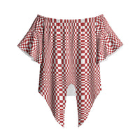 Red White Filipino Binakol Motifs Off Shoulder Wrap Waist Top Mabuhay Philippines Festival Kusikus Pattern LT14 - Polynesian Pride