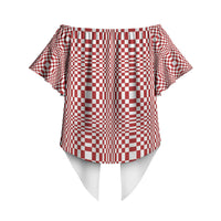 Red White Filipino Binakol Motifs Off Shoulder Wrap Waist Top Mabuhay Philippines Festival Kusikus Pattern LT14 - Polynesian Pride