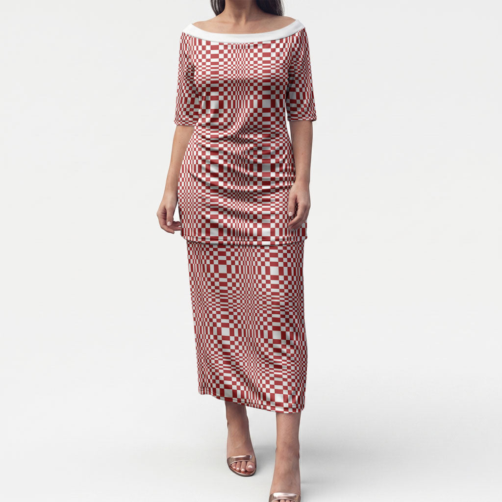 Red White Filipino Binakol Motifs Puletasi Mabuhay Philippines Festival Kusikus Pattern LT14 Long Dress Red - Polynesian Pride