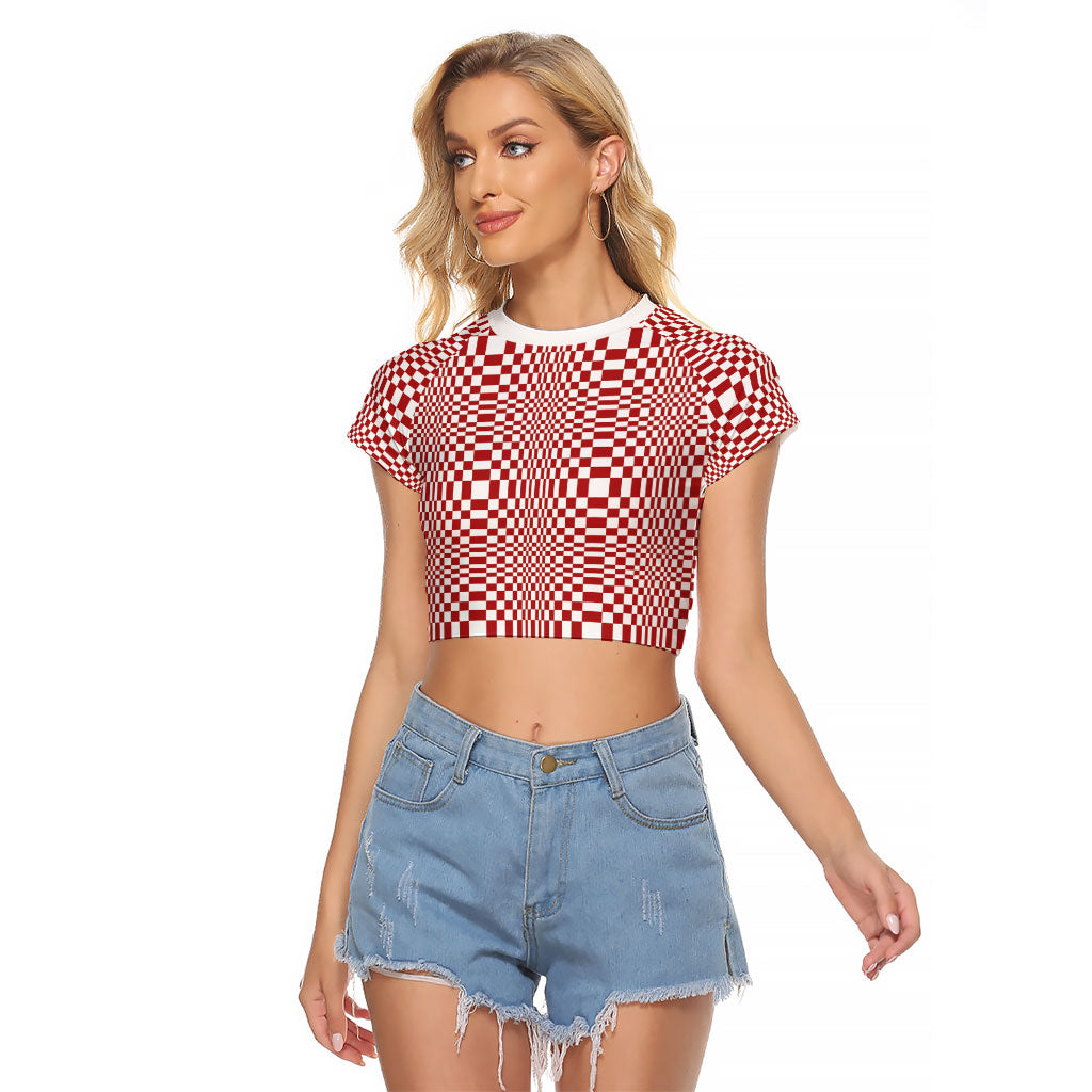 Red White Filipino Binakol Motifs Raglan Cropped T Shirt Mabuhay Philippines Festival Kusikus Pattern LT14 Female Red - Polynesian Pride