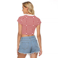 Red White Filipino Binakol Motifs Raglan Cropped T Shirt Mabuhay Philippines Festival Kusikus Pattern LT14 - Polynesian Pride