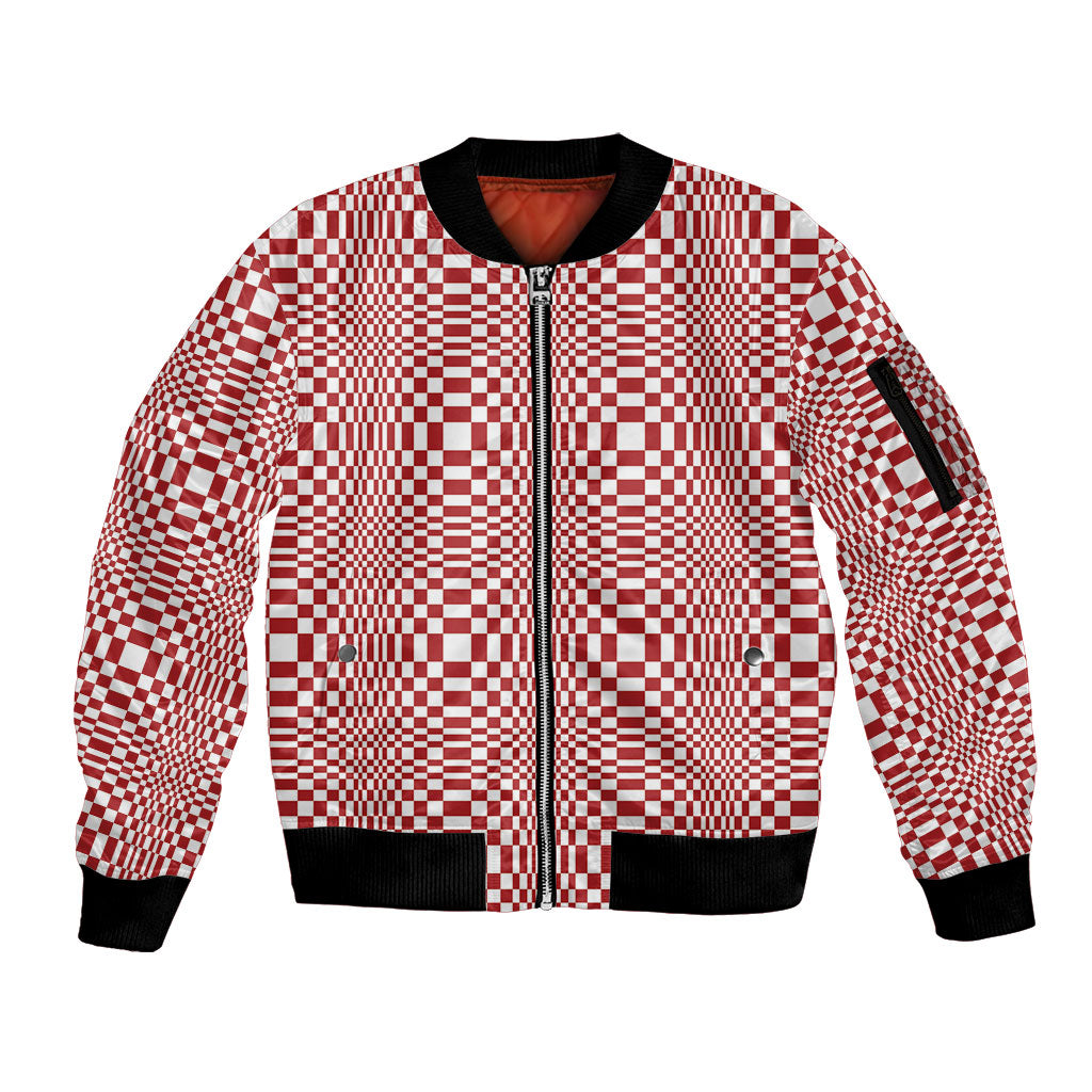 Red White Filipino Binakol Motifs Sleeve Zip Bomber Jacket Mabuhay Philippines Festival Kusikus Pattern LT14 Unisex Red - Polynesian Pride