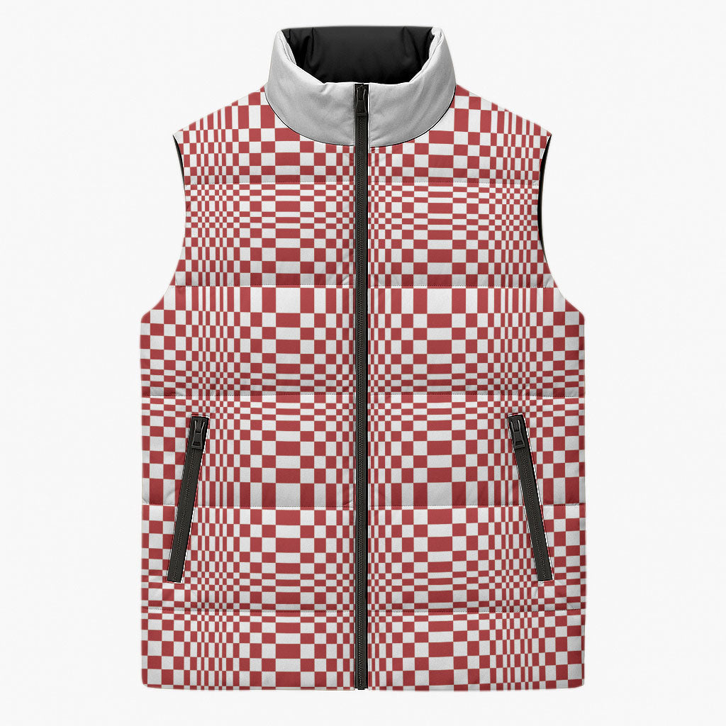 Red White Filipino Binakol Motifs Sleeveless Puffer Jacket Mabuhay Philippines Festival Kusikus Pattern LT14 Unisex Red - Polynesian Pride