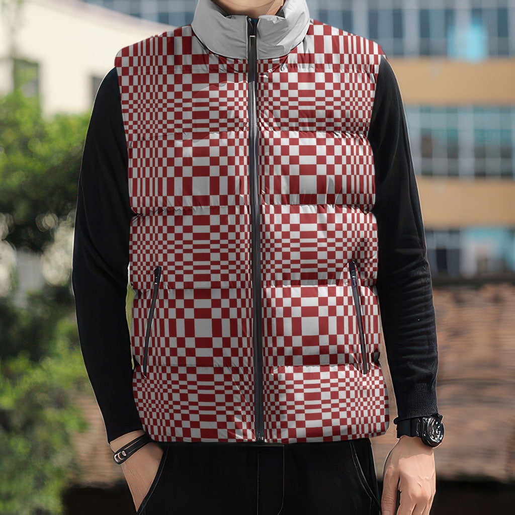 Red White Filipino Binakol Motifs Sleeveless Puffer Jacket Mabuhay Philippines Festival Kusikus Pattern LT14 - Polynesian Pride