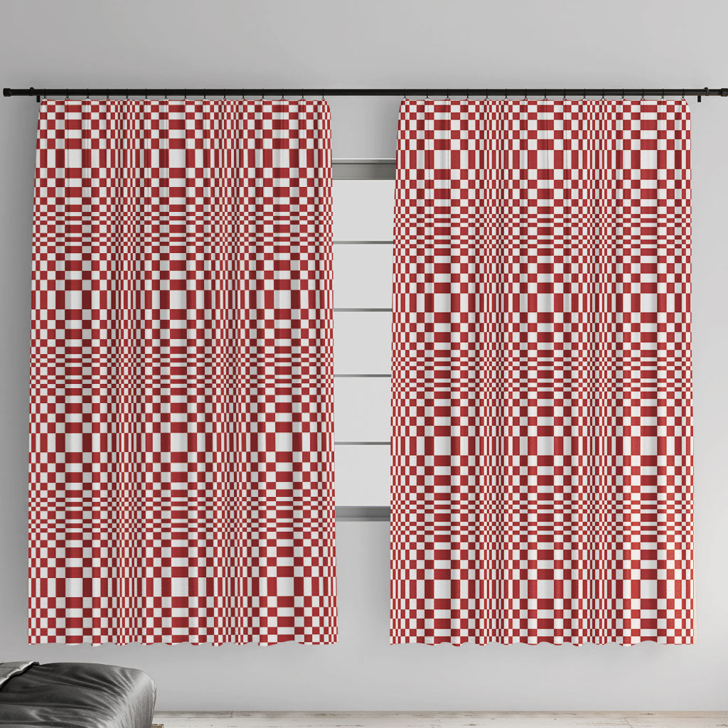 Red White Filipino Binakol Motifs Window Curtain Mabuhay Philippines Festival Kusikus Pattern LT14 With Hooks Red - Polynesian Pride