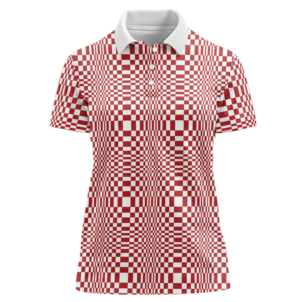 Red White Filipino Binakol Motifs Women Polo Shirt Mabuhay Philippines Festival Kusikus Pattern LT14 Female Red - Polynesian Pride