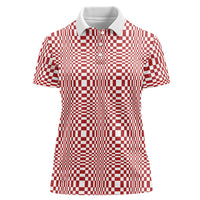 Red White Filipino Binakol Motifs Women Polo Shirt Mabuhay Philippines Festival Kusikus Pattern LT14 Female Red - Polynesian Pride