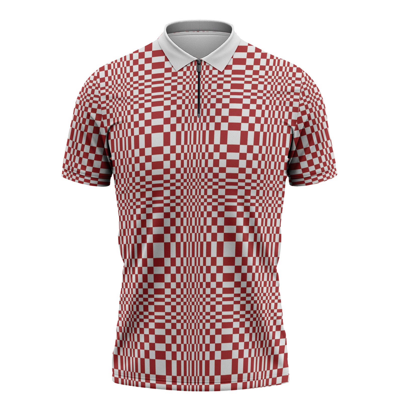 Red White Filipino Binakol Motifs Zipper Polo Shirt Mabuhay Philippines Festival Kusikus Pattern LT14 Red - Polynesian Pride