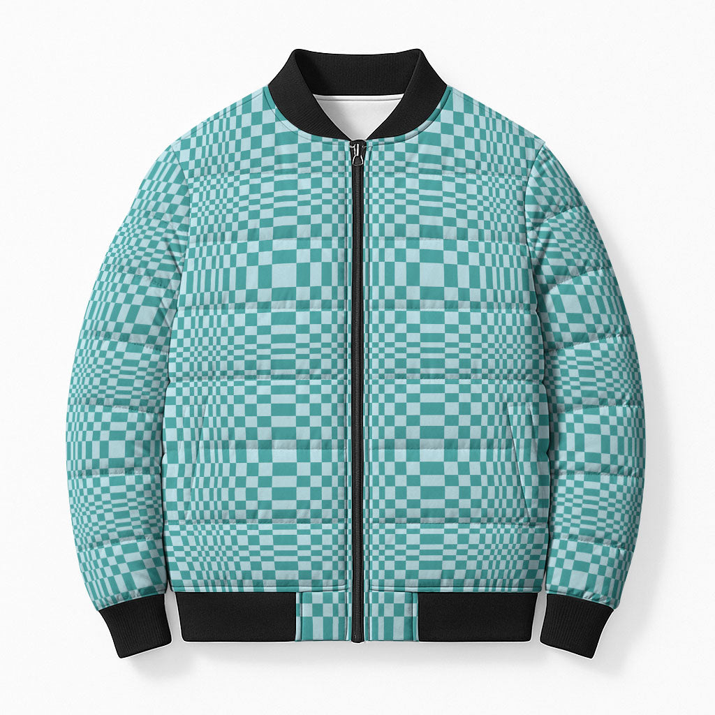 Cyan Filipino Binakol Motifs Bomber Puffer Jacket Mabuhay Philippines Festival Kusikus Pattern LT14 Unisex Cyan - Polynesian Pride