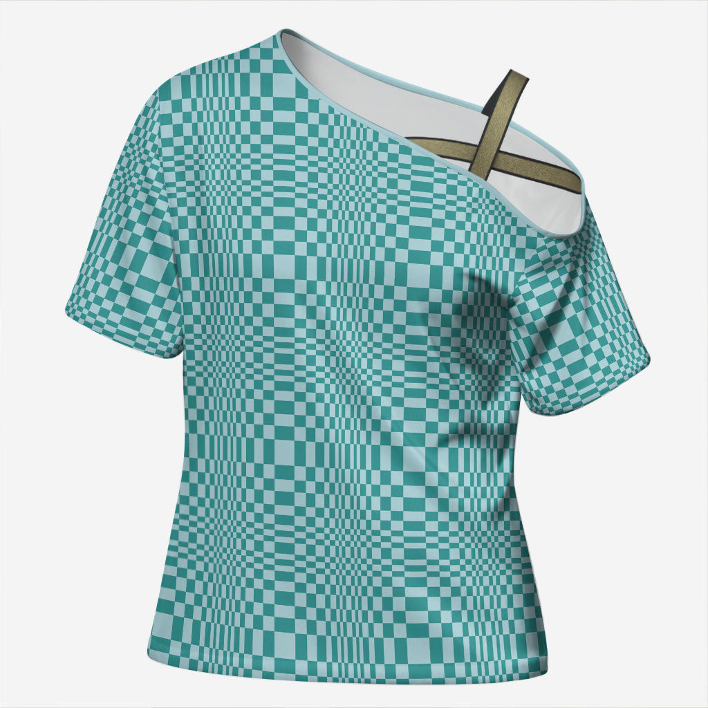 Cyan Filipino Binakol Motifs Cross Shoulder Shirt Mabuhay Philippines Festival Kusikus Pattern LT14 Female Cyan - Polynesian Pride
