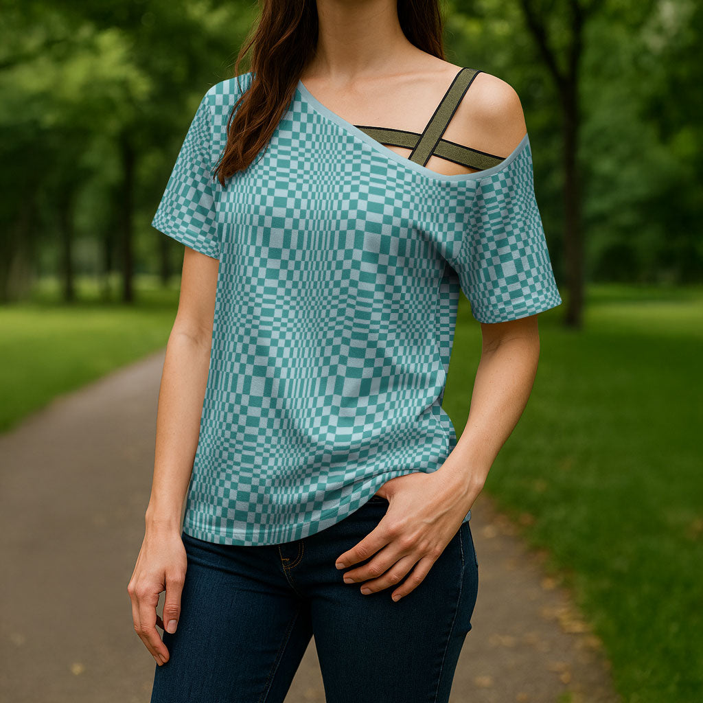 Cyan Filipino Binakol Motifs Cross Shoulder Shirt Mabuhay Philippines Festival Kusikus Pattern LT14 - Polynesian Pride