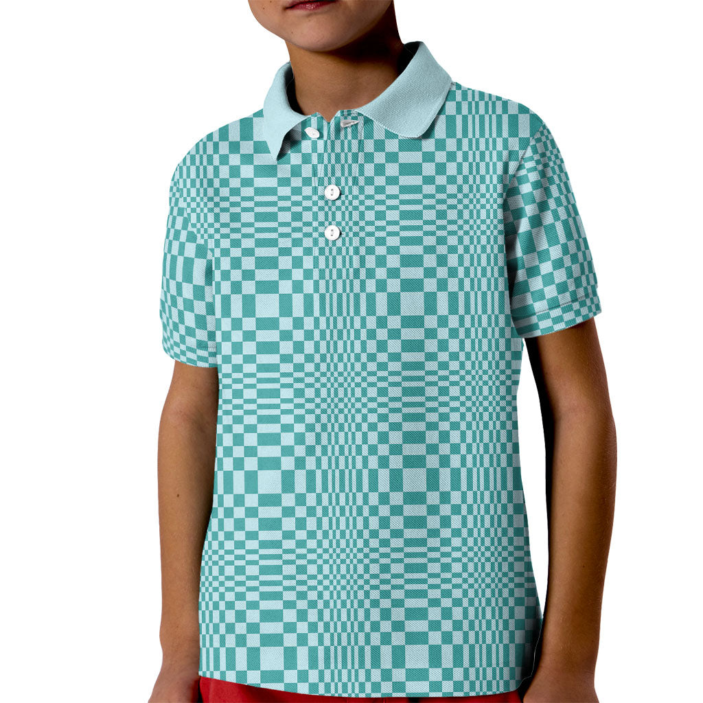 Cyan Filipino Binakol Motifs Kid Polo Shirt Mabuhay Philippines Festival Kusikus Pattern LT14 Kid Cyan - Polynesian Pride