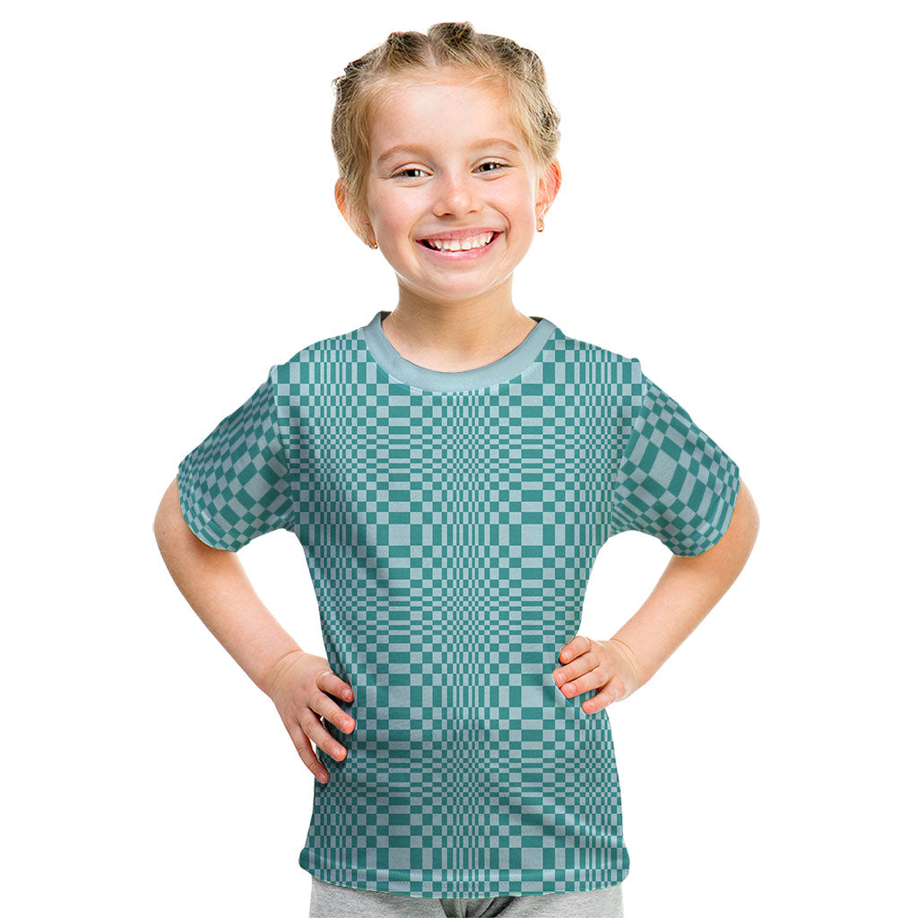 Cyan Filipino Binakol Motifs Kid T Shirt Mabuhay Philippines Festival Kusikus Pattern LT14 Cyan - Polynesian Pride