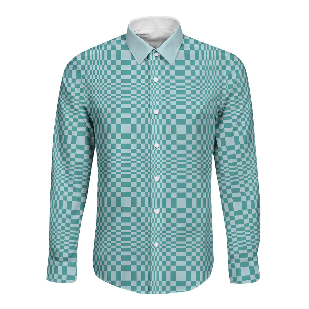 Cyan Filipino Binakol Motifs Long Sleeve Button Shirt Mabuhay Philippines Festival Kusikus Pattern LT14 Unisex Cyan - Polynesian Pride