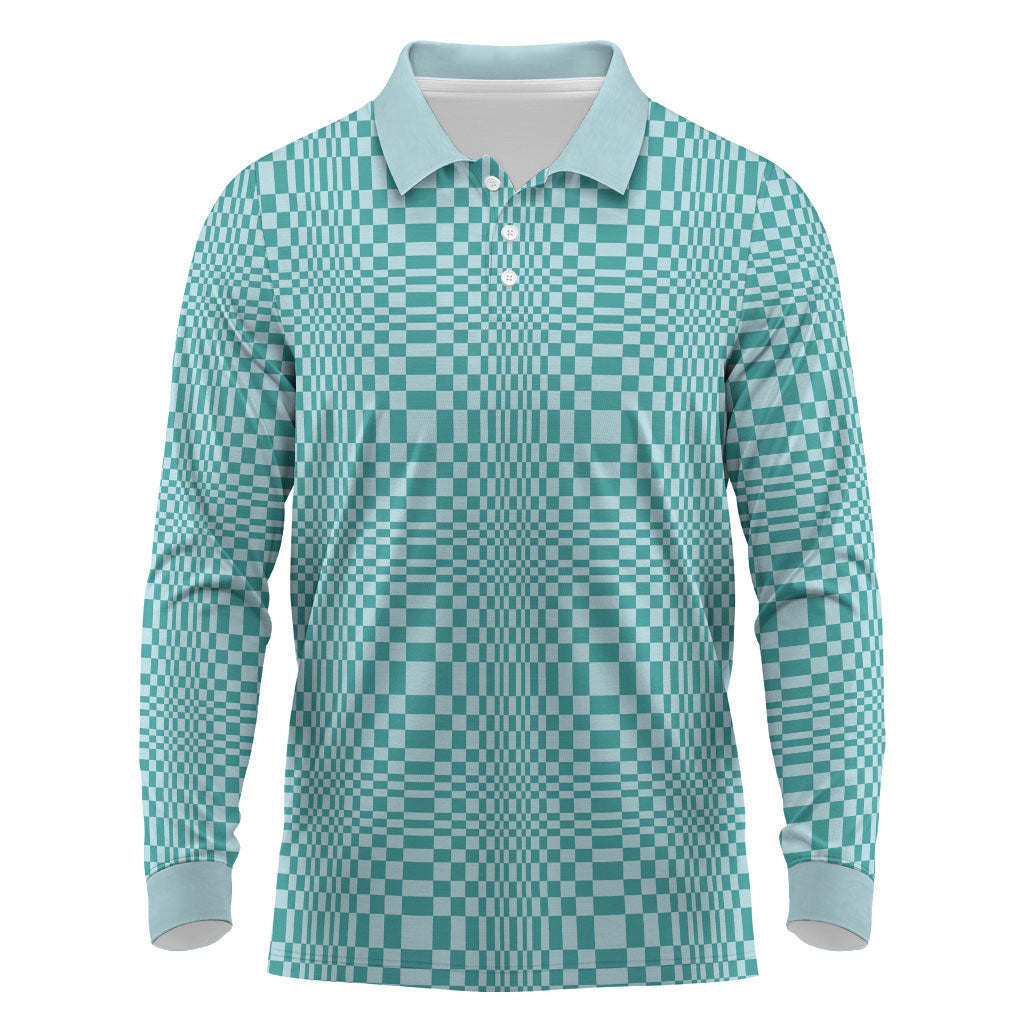 Cyan Filipino Binakol Motifs Long Sleeve Polo Shirt Mabuhay Philippines Festival Kusikus Pattern LT14 Cyan - Polynesian Pride