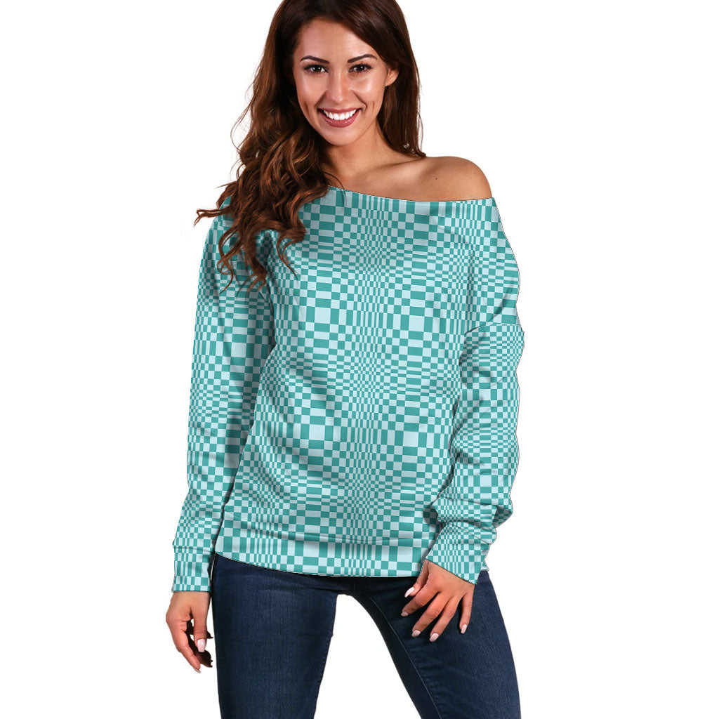 Cyan Filipino Binakol Motifs Off Shoulder Sweater Mabuhay Philippines Festival Kusikus Pattern LT14 Women Cyan - Polynesian Pride