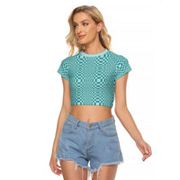 Cyan Filipino Binakol Motifs Raglan Cropped T Shirt Mabuhay Philippines Festival Kusikus Pattern LT14 Female Cyan - Polynesian Pride