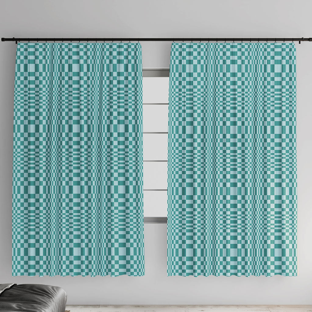 Cyan Filipino Binakol Motifs Window Curtain Mabuhay Philippines Festival Kusikus Pattern LT14 With Hooks Cyan - Polynesian Pride