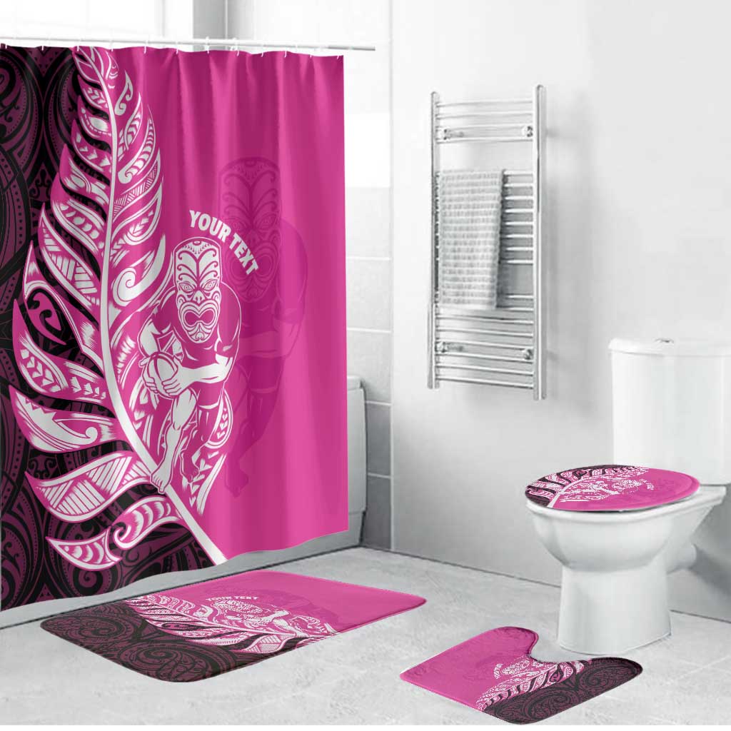 New Zealand Silver Fern Rugby Custom Bathroom Set All Black Maori Pattern Pink - Polynesian Pride