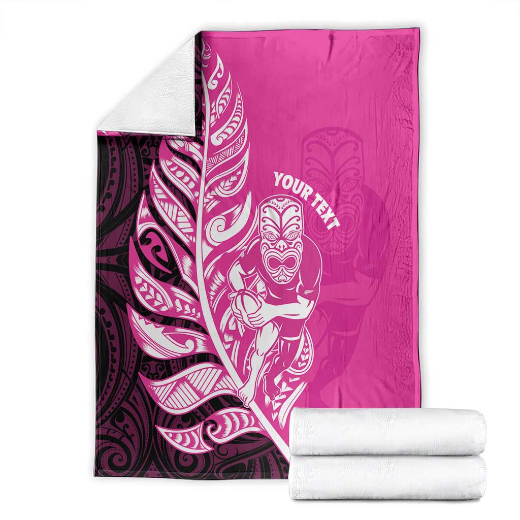 New Zealand Silver Fern Rugby Custom Blanket All Black Maori Pattern Pink - Polynesian Pride