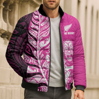 New Zealand Silver Fern Rugby Custom Bomber Puffer Jacket All Black Maori Pattern Pink - Polynesian Pride