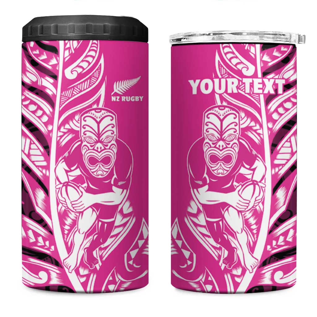 New Zealand Silver Fern Rugby Custom 4 in 1 Can Cooler Tumbler All Black Maori Pattern Pink LT14 One Size: 16 oz Pink - Polynesian Pride
