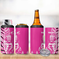 New Zealand Silver Fern Rugby Custom 4 in 1 Can Cooler Tumbler All Black Maori Pattern Pink LT14 - Polynesian Pride
