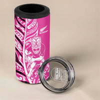 New Zealand Silver Fern Rugby Custom 4 in 1 Can Cooler Tumbler All Black Maori Pattern Pink LT14 - Polynesian Pride