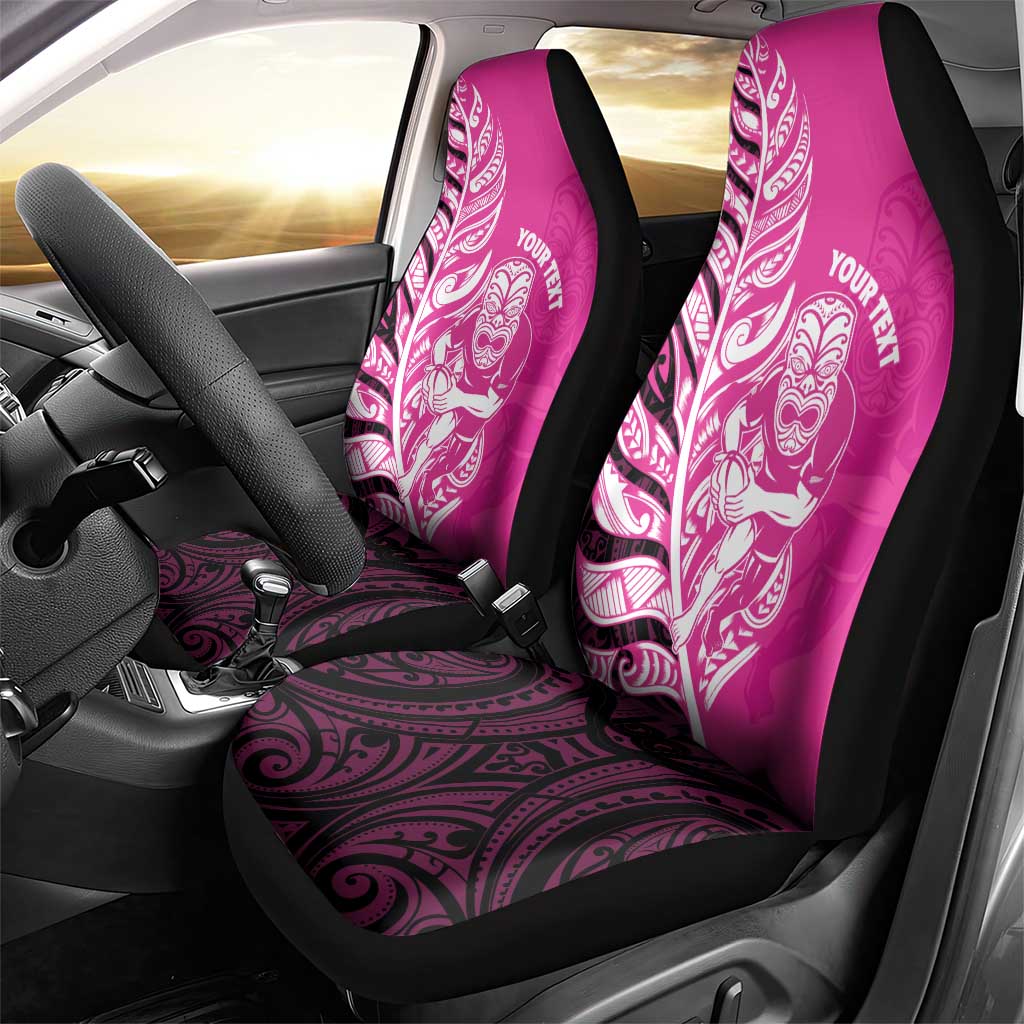 New Zealand Silver Fern Rugby Custom Car Seat Cover All Black Maori Pattern Pink - Polynesian Pride
