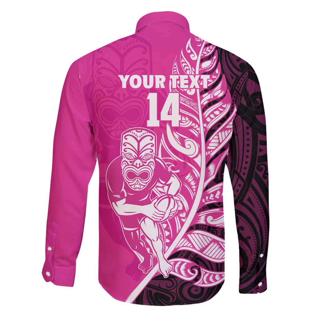 New Zealand Silver Fern Rugby Custom Family Matching Long Sleeve Bodycon Dress and Hawaiian Shirt All Black Maori Pattern Pink LT14 - Polynesian Pride