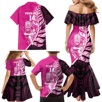 New Zealand Silver Fern Rugby Custom Family Matching Mermaid Dress and Hawaiian Shirt All Black Maori Pattern Pink LT14 - Polynesian Pride