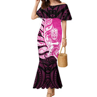 New Zealand Silver Fern Rugby Custom Family Matching Mermaid Dress and Hawaiian Shirt All Black Maori Pattern Pink LT14 Mom's Dress Pink - Polynesian Pride