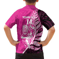 New Zealand Silver Fern Rugby Custom Family Matching Off The Shoulder Long Sleeve Dress and Hawaiian Shirt All Black Maori Pattern Pink LT14 - Polynesian Pride