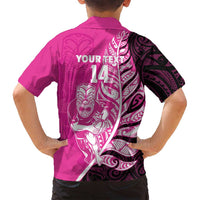 New Zealand Silver Fern Rugby Custom Family Matching Off Shoulder Maxi Dress and Hawaiian Shirt All Black Maori Pattern Pink LT14 - Polynesian Pride