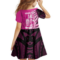 New Zealand Silver Fern Rugby Custom Family Matching Off Shoulder Maxi Dress and Hawaiian Shirt All Black Maori Pattern Pink LT14 - Polynesian Pride