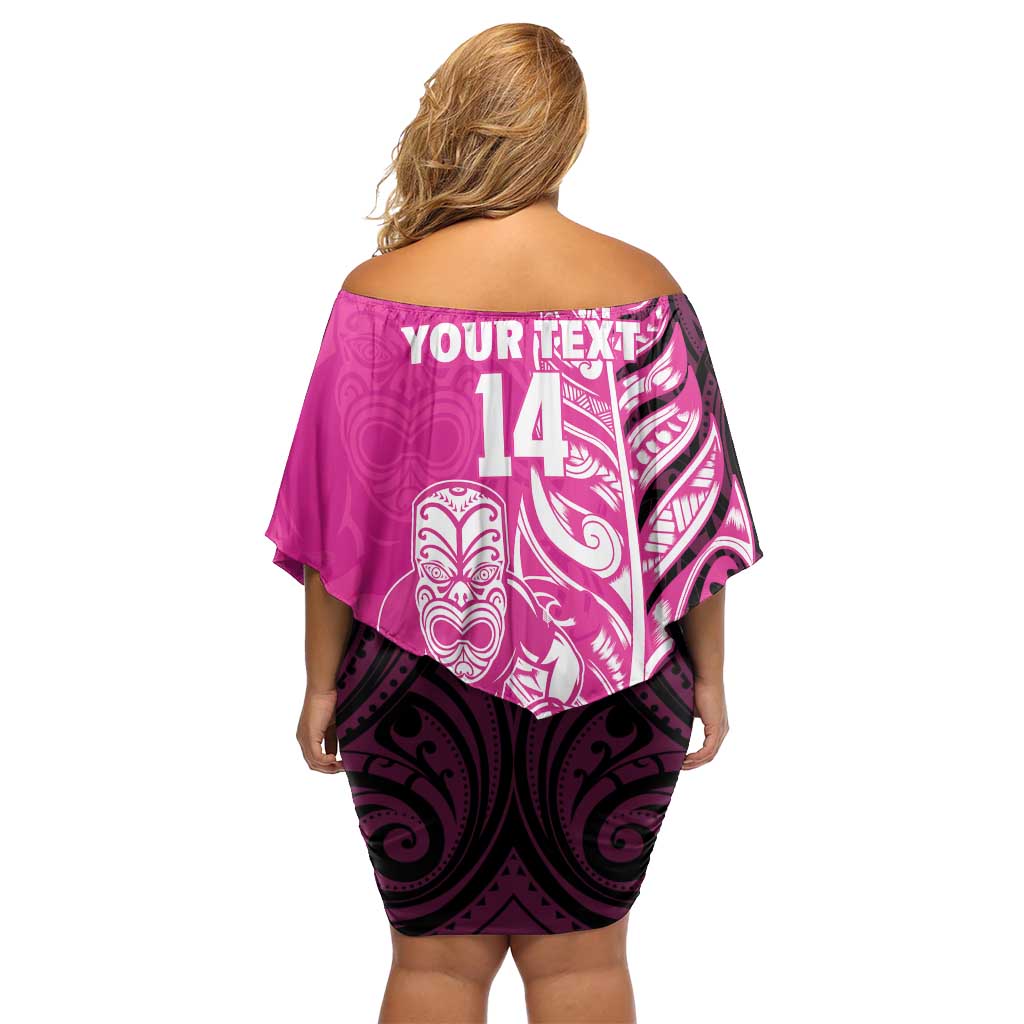 New Zealand Silver Fern Rugby Custom Family Matching Off Shoulder Short Dress and Hawaiian Shirt All Black Maori Pattern Pink LT14 - Polynesian Pride