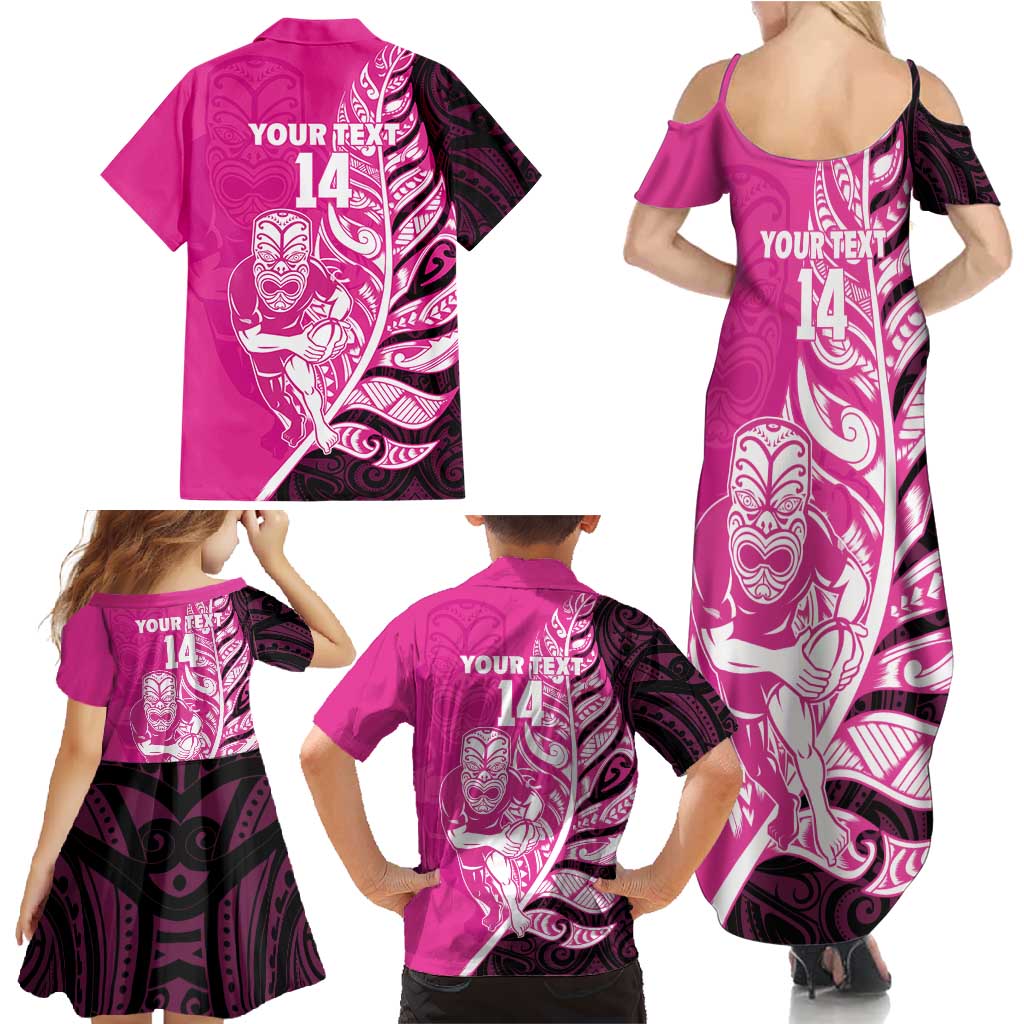New Zealand Silver Fern Rugby Custom Family Matching Summer Maxi Dress and Hawaiian Shirt All Black Maori Pattern Pink LT14 - Polynesian Pride