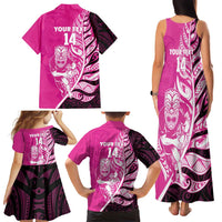 New Zealand Silver Fern Rugby Custom Family Matching Tank Maxi Dress and Hawaiian Shirt All Black Maori Pattern Pink LT14 - Polynesian Pride