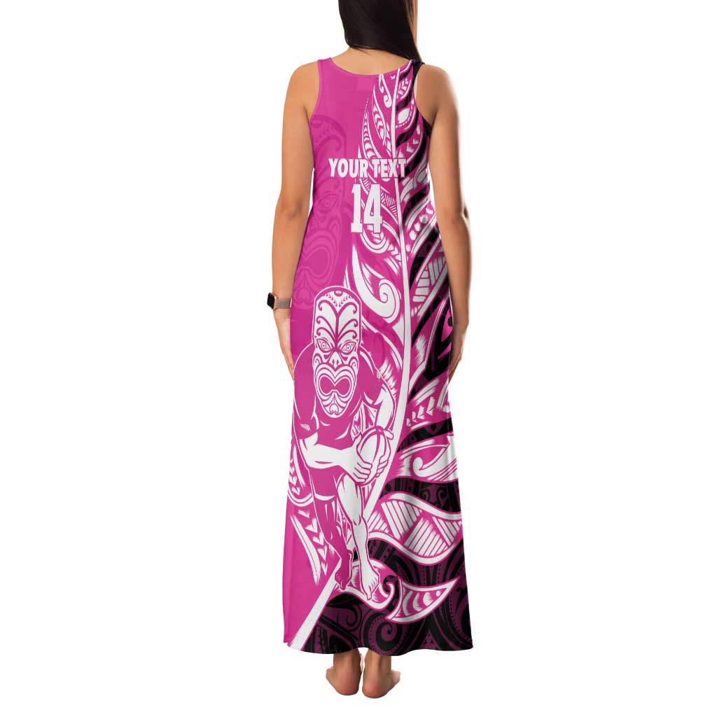 New Zealand Silver Fern Rugby Custom Family Matching Tank Maxi Dress and Hawaiian Shirt All Black Maori Pattern Pink LT14 - Polynesian Pride