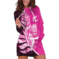 New Zealand Silver Fern Rugby Custom Hoodie Dress All Black Maori Pattern Pink LT14 Pink - Polynesian Pride
