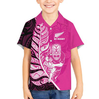 New Zealand Silver Fern Rugby Custom Kid Hawaiian Shirt All Black Maori Pattern Pink LT14 Kid Pink - Polynesian Pride