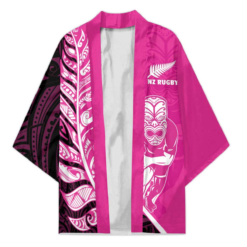 New Zealand Silver Fern Rugby Custom Kimono All Black Maori Pattern Pink - Polynesian Pride