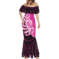 New Zealand Silver Fern Rugby Custom Mermaid Dress All Black Maori Pattern Pink LT14 - Polynesian Pride