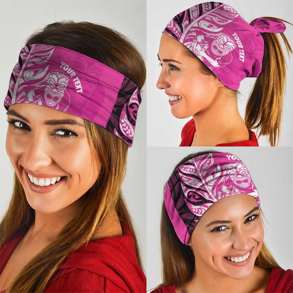 New Zealand Silver Fern Rugby Custom Neck Gaiter All Black Maori Pattern Pink - Polynesian Pride