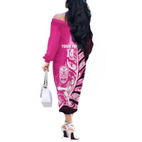 New Zealand Silver Fern Rugby Custom Off The Shoulder Long Sleeve Dress All Black Maori Pattern Pink LT14 - Polynesian Pride